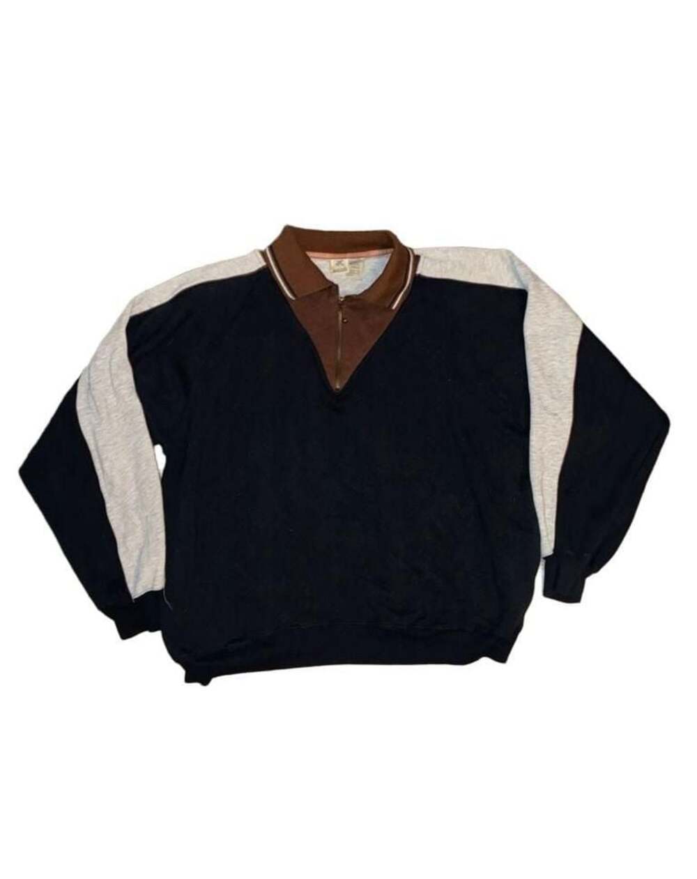 Haband Vintage 90s Colorblock 1/4 Zip Pullover Sweatshirt Brown Navy Grey XL